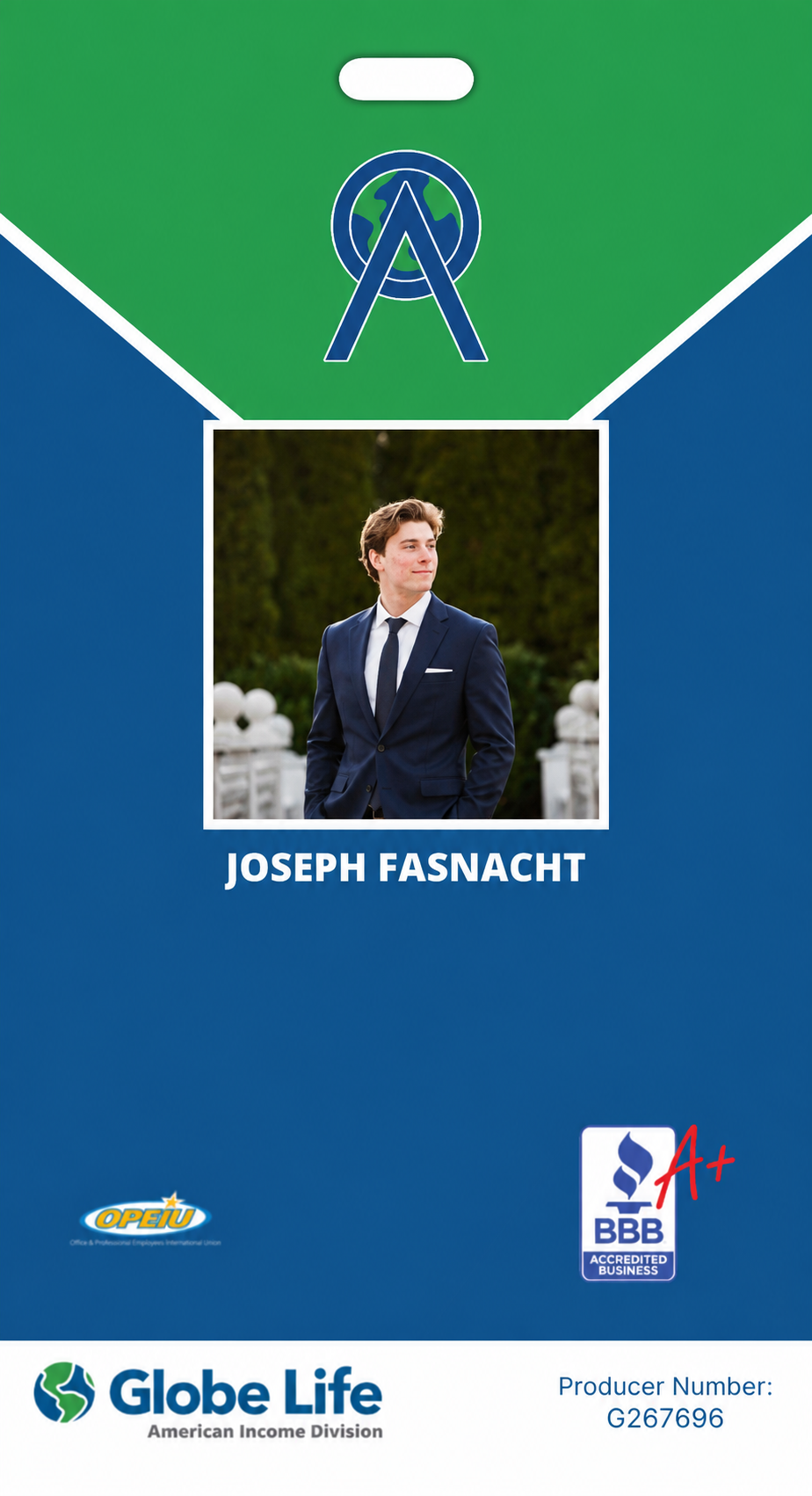 JOSEPH FASNACHT — Benefits Representative, Globe Life American Income Division ID badge